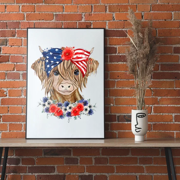 Highland Cow 4th Of July American Flag Independence Day Poster