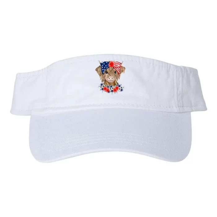 Highland Cow 4th Of July American Flag Independence Day Valucap Bio-Washed Visor