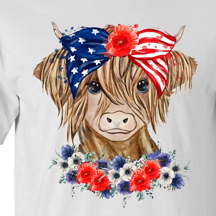 Highland Cow 4th Of July American Flag Independence Day Tall T-Shirt