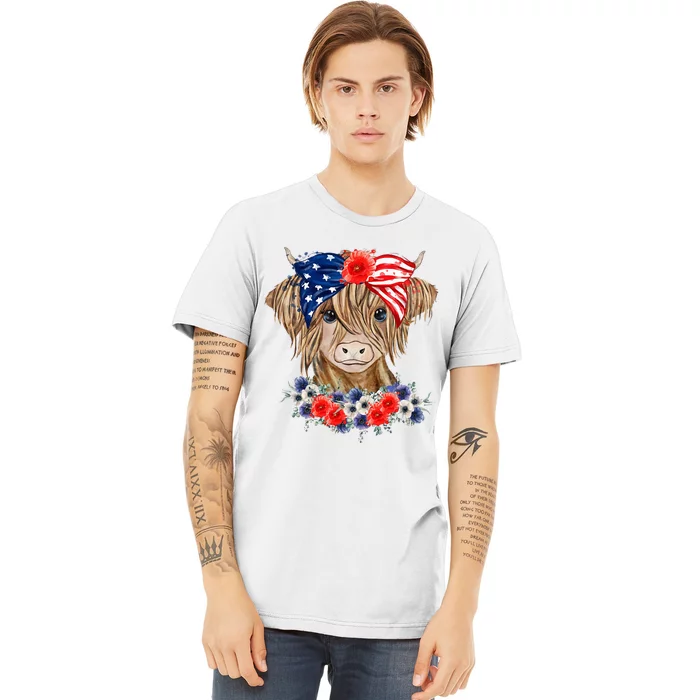 Highland Cow 4th Of July American Flag Independence Day Premium T-Shirt