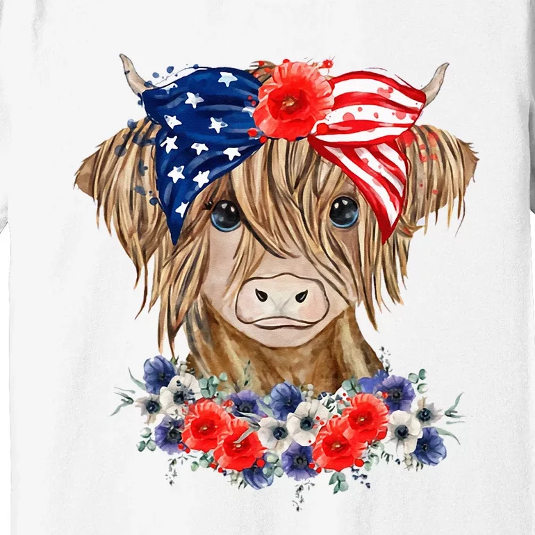 Highland Cow 4th Of July American Flag Independence Day Premium T-Shirt