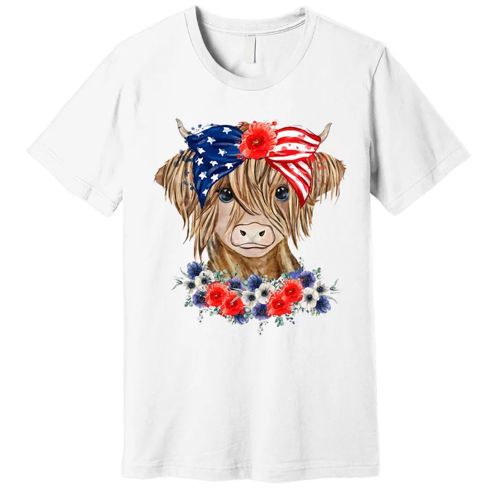 Highland Cow 4th Of July American Flag Independence Day Premium T-Shirt