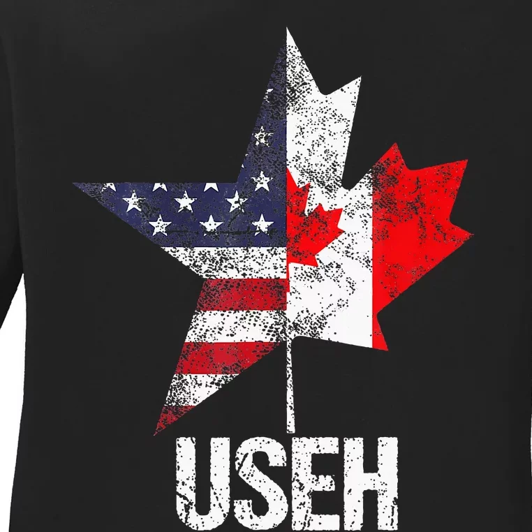 Half Canadian American Useh Canada Usa Flag United States Ladies Long Sleeve Shirt