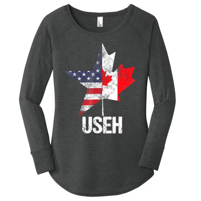 Half Canadian American Useh Canada Usa Flag United States Women's Perfect Tri Tunic Long Sleeve Shirt