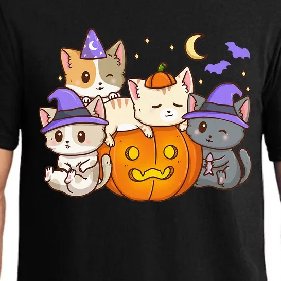 Halloween Cats Anime Cat Kawaii Neko Pumpkin Cat Lover Witch Pajama Set