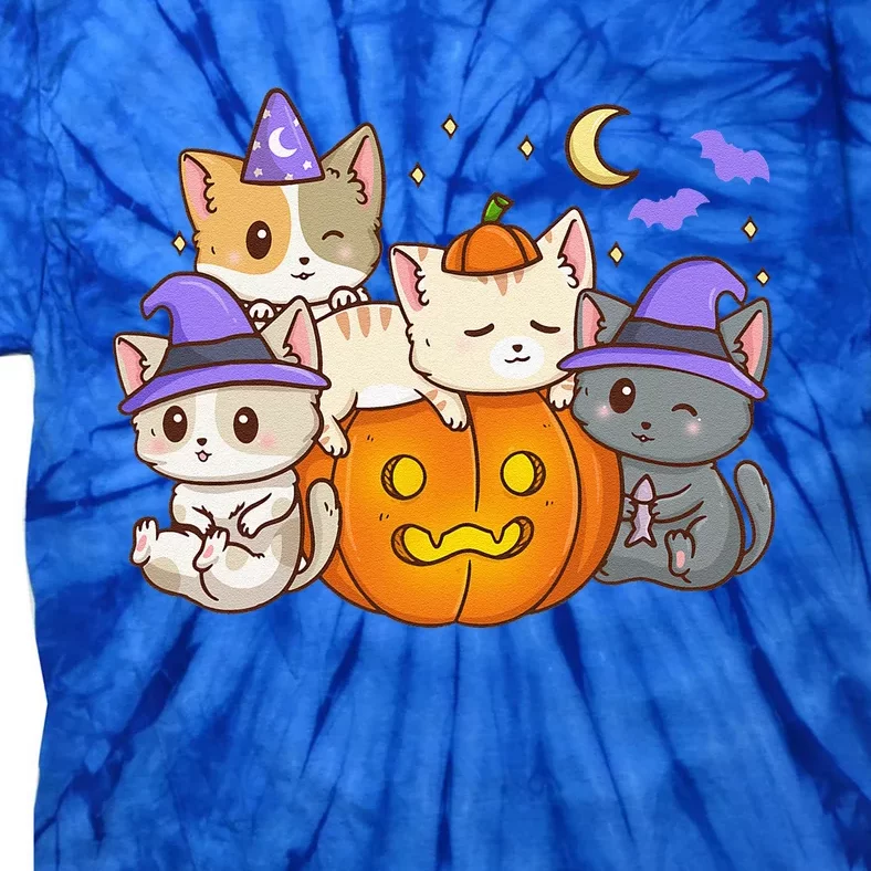 Halloween Cats Anime Cat Kawaii Neko Pumpkin Cat Lover Witch Tie-Dye T-Shirt