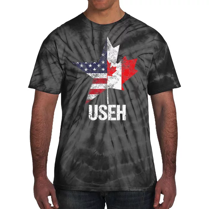 Half Canadian American USEH Canada USA Flag United States Tie-Dye T-Shirt