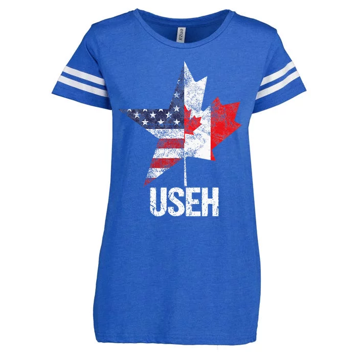 Half Canadian American USEH Canada USA Flag United States Enza Ladies Jersey Football T-Shirt