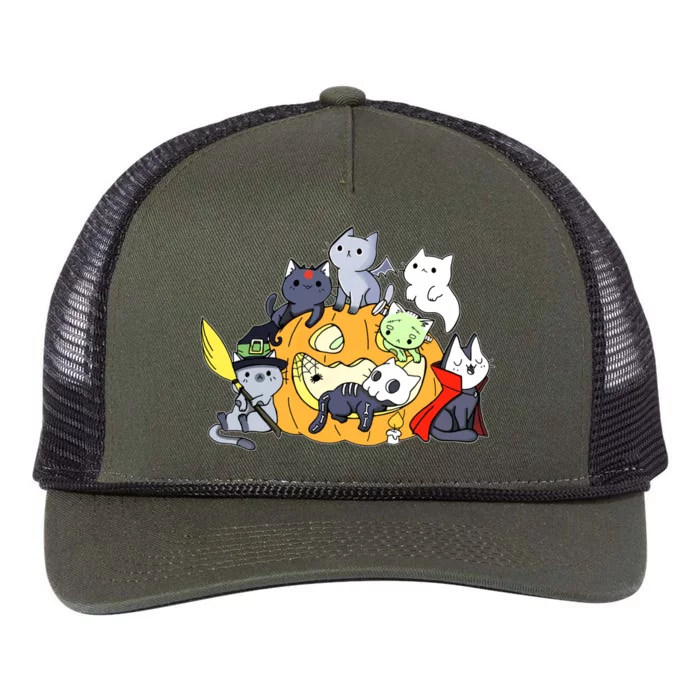 Halloween Cats Anime Cat Kawaii Neko Pumpkin Cat Lover Halloween Retro Rope Trucker Hat Cap