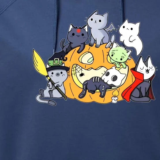 Halloween Cats Anime Cat Kawaii Neko Pumpkin Cat Lover Halloween Performance Fleece Hoodie