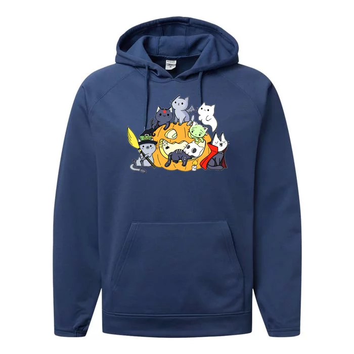 Halloween Cats Anime Cat Kawaii Neko Pumpkin Cat Lover Halloween Performance Fleece Hoodie