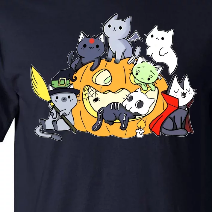 Halloween Cats Anime Cat Kawaii Neko Pumpkin Cat Lover Halloween Tall T-Shirt