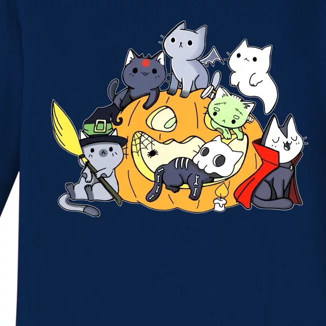 Halloween Cats Anime Cat Kawaii Neko Pumpkin Cat Lover Halloween Baby Long Sleeve Bodysuit