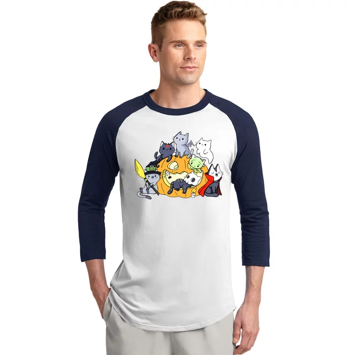 Halloween Cats Anime Cat Kawaii Neko Pumpkin Cat Lover Halloween Baseball Sleeve Shirt