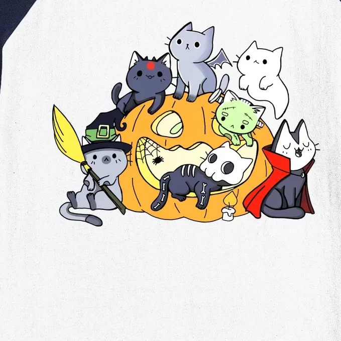 Halloween Cats Anime Cat Kawaii Neko Pumpkin Cat Lover Halloween Baseball Sleeve Shirt