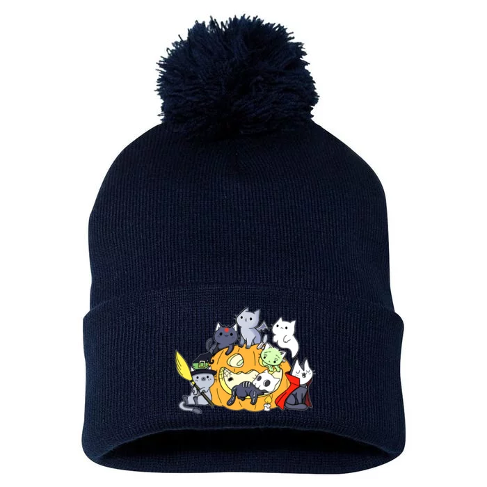 Halloween Cats Anime Cat Kawaii Neko Pumpkin Cat Lover Halloween Pom Pom 12in Knit Beanie