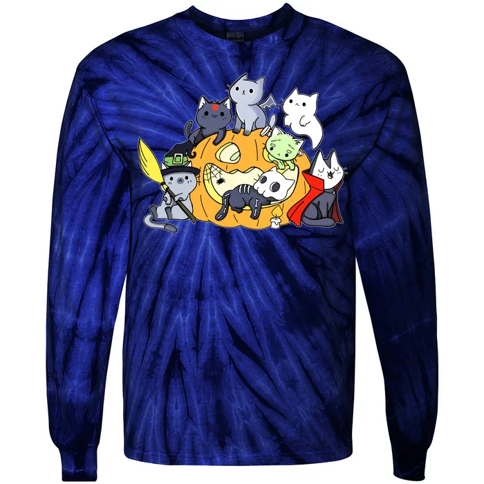 Halloween Cats Anime Cat Kawaii Neko Pumpkin Cat Lover Halloween Tie-Dye Long Sleeve Shirt