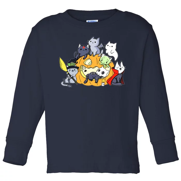 Halloween Cats Anime Cat Kawaii Neko Pumpkin Cat Lover Halloween Toddler Long Sleeve Shirt