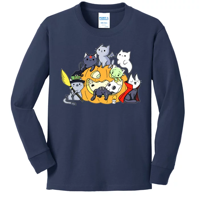 Halloween Cats Anime Cat Kawaii Neko Pumpkin Cat Lover Halloween Kids Long Sleeve Shirt