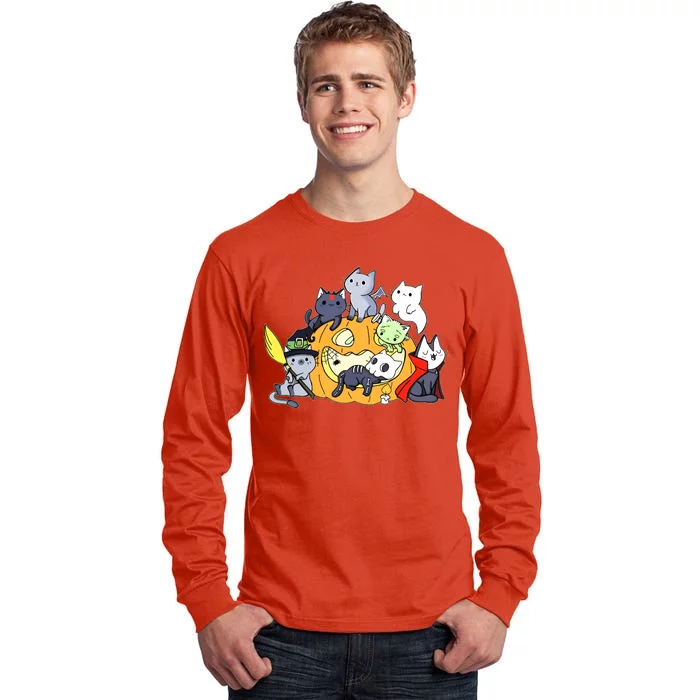 Halloween Cats Anime Cat Kawaii Neko Pumpkin Cat Lover Halloween Tall Long Sleeve T-Shirt