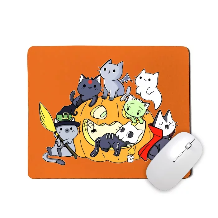 Halloween Cats Anime Cat Kawaii Neko Pumpkin Cat Lover Halloween Mousepad