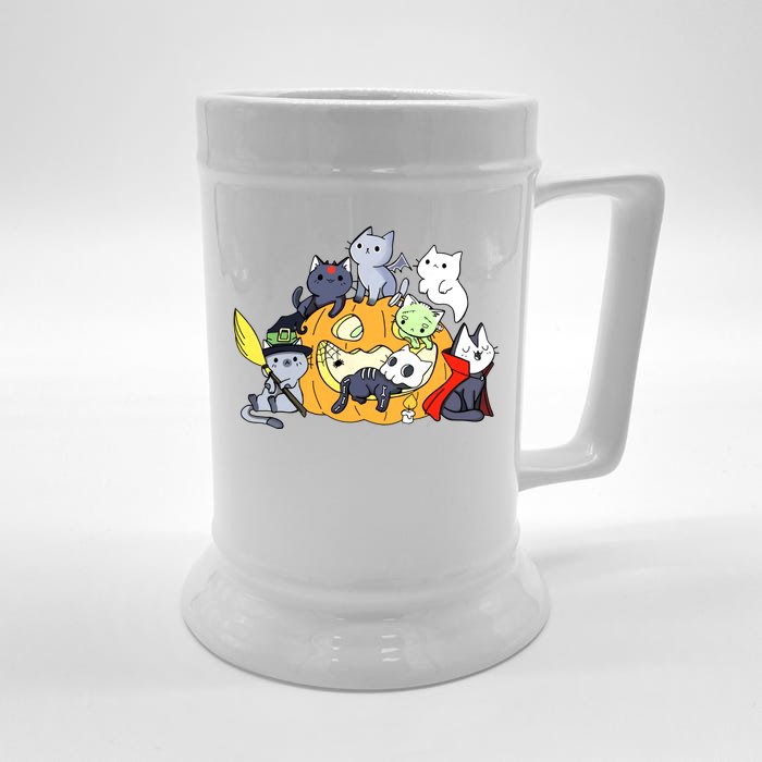 Halloween Cats Anime Cat Kawaii Neko Pumpkin Cat Lover Halloween Front & Back Beer Stein