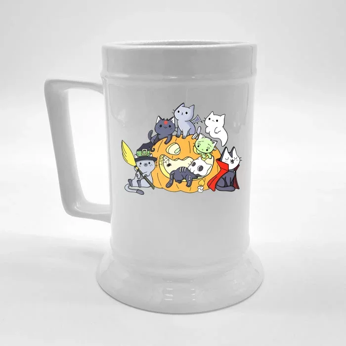 Halloween Cats Anime Cat Kawaii Neko Pumpkin Cat Lover Halloween Front & Back Beer Stein