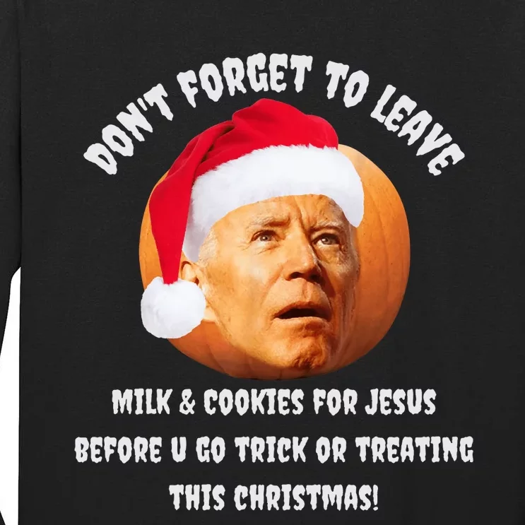 Happy Christmas Anti Joe Biden Funny Halloween Pumpkin Tall Long Sleeve T-Shirt