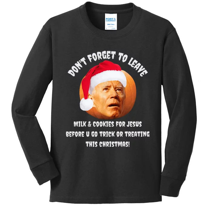 Happy Christmas Anti Joe Biden Funny Halloween Pumpkin Kids Long Sleeve Shirt