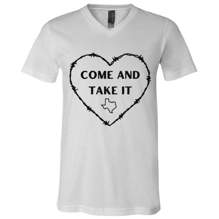 Heart Come And Take It Razor Barbed Wire Political V-Neck T-Shirt