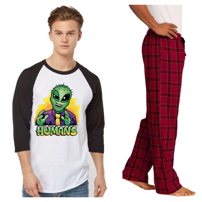 Humans Crazy Alien Funny Raglan Sleeve Pajama Set