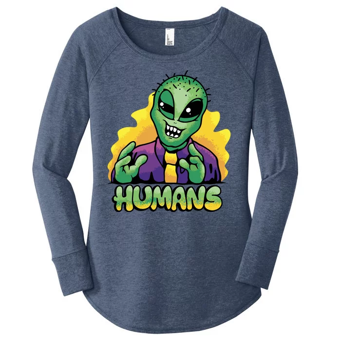 Humans Crazy Alien Funny Women's Perfect Tri Tunic Long Sleeve Shirt