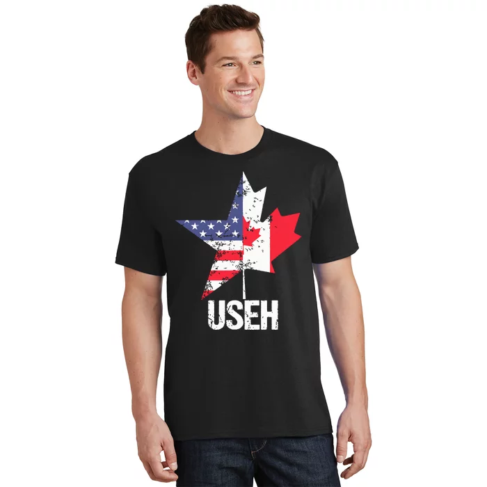 Half Canadian American Useh Canada Usa Flag United States T-Shirt