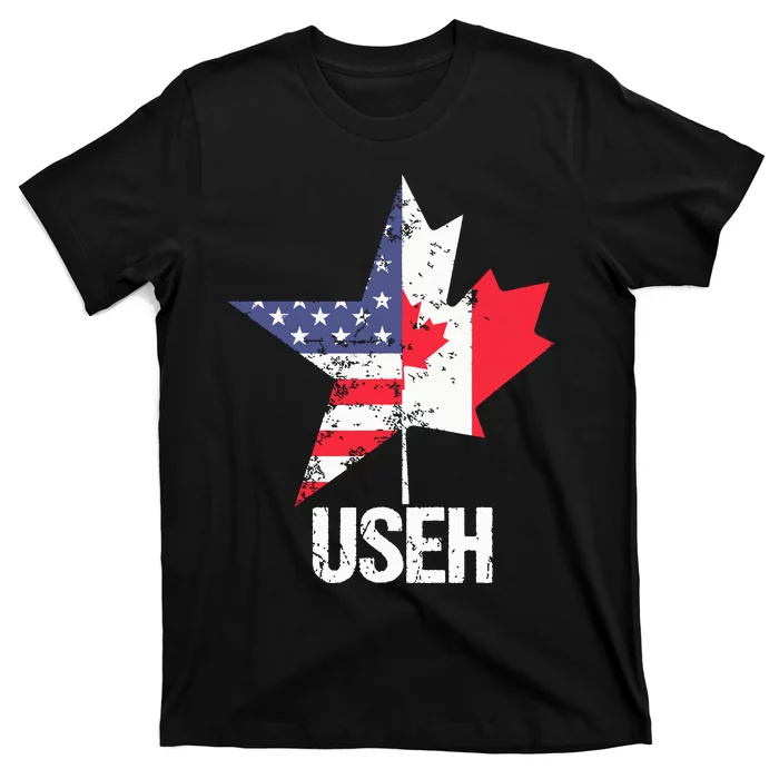 Half Canadian American Useh Canada Usa Flag United States T-Shirt