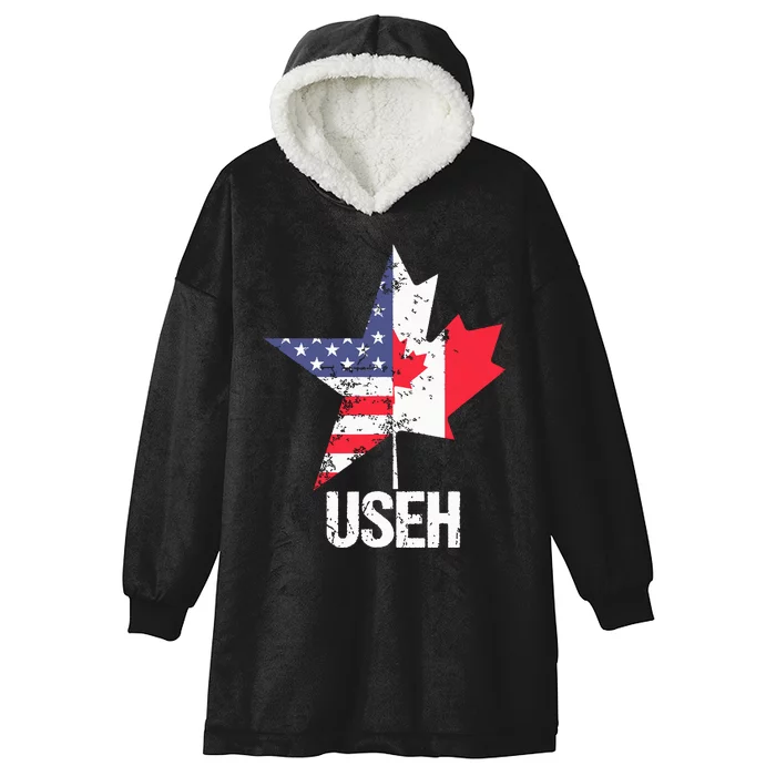 Half Canadian American Useh Canada Usa Flag United States Hooded Wearable Blanket