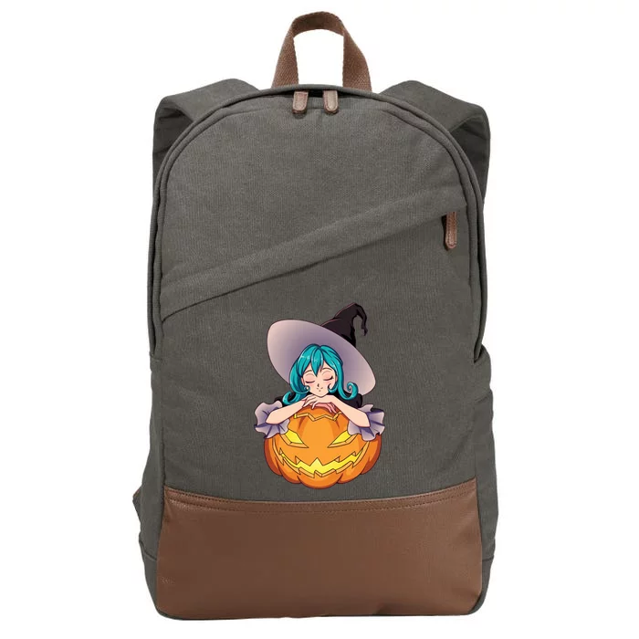 Halloween Cute Anime Witch Pumpkin Cotton Canvas Backpack