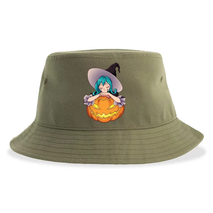 Halloween Cute Anime Witch Pumpkin Sustainable Bucket Hat