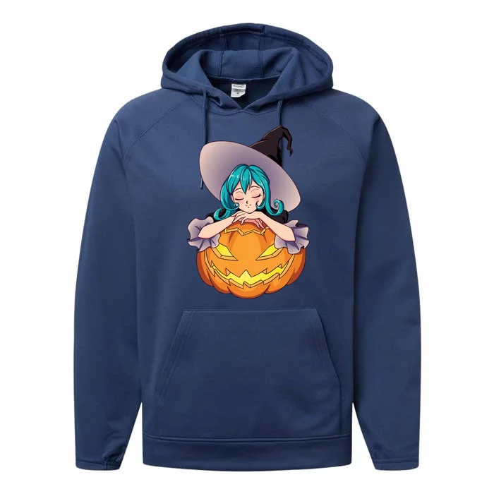 Halloween Cute Anime Witch Pumpkin Performance Fleece Hoodie