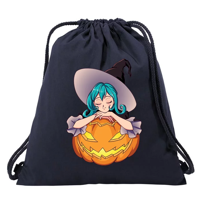 Halloween Cute Anime Witch Pumpkin Drawstring Bag