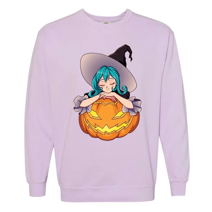 Halloween Cute Anime Witch Pumpkin Garment-Dyed Sweatshirt