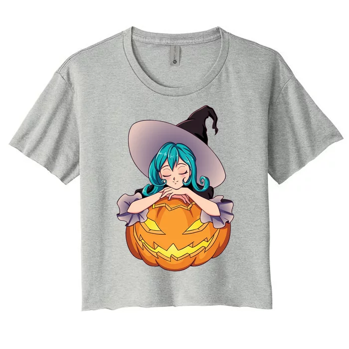 Halloween Cute Anime Witch Pumpkin Women's Crop Top Tee