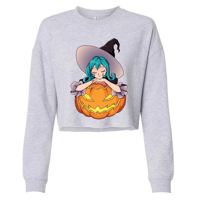 Halloween Cute Anime Witch Pumpkin Cropped Pullover Crew