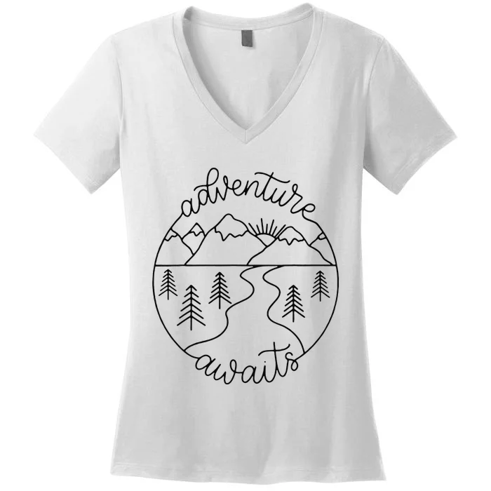 Happy Camper Adventure Awaits Summer Vacation Women's V-Neck T-Shirt