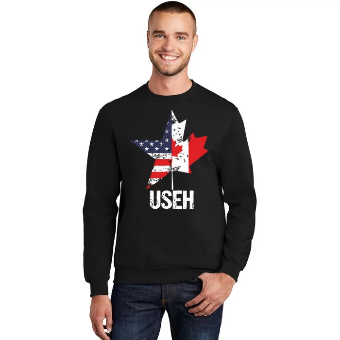 Half Canadian American USEH Canada USA Flag United States Tall Sweatshirt