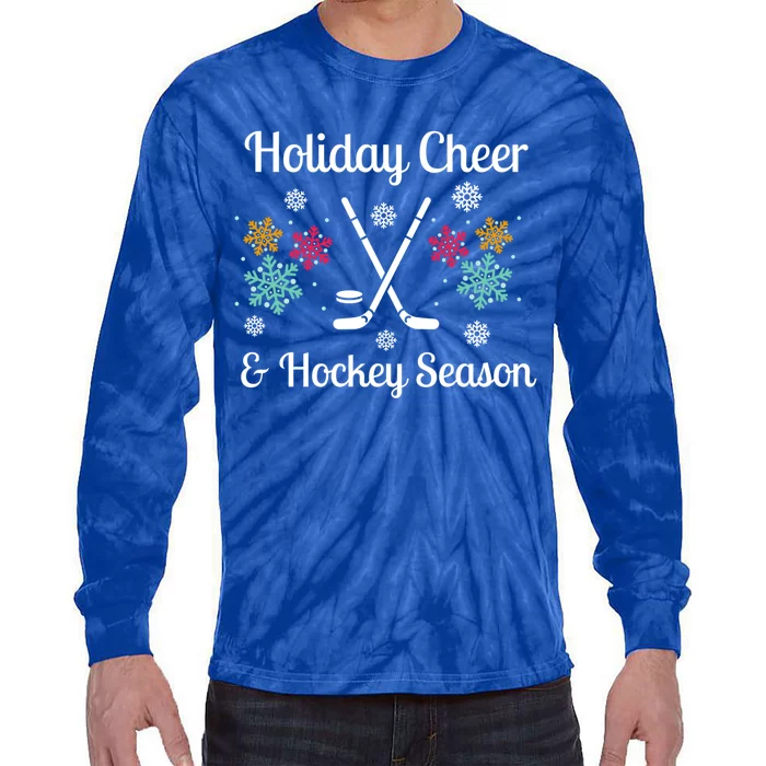 Holiday Cheer And Hockey Season Christmas Winter Holidays Gift Tie-Dye Long Sleeve Shirt