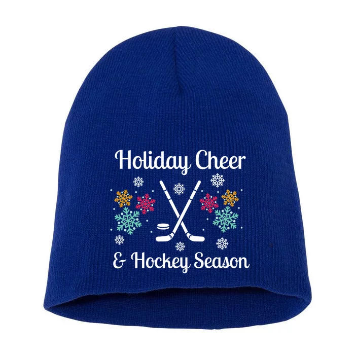 Holiday Cheer And Hockey Season Christmas Winter Holidays Gift Short Acrylic Beanie