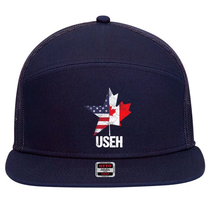 Half Canadian American USEH Canada USA Flag United States 7 Panel Mesh Trucker Snapback Hat