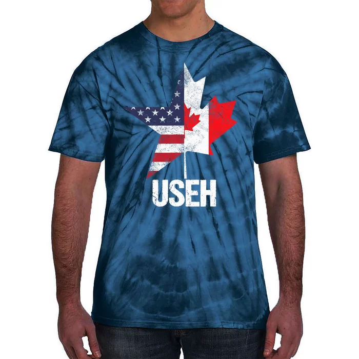 Half Canadian American USEH Canada USA Flag United States Tie-Dye T-Shirt