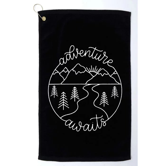 Happy Camper Adventure Awaits Summer Vacation Gift For Women Platinum Collection Golf Towel