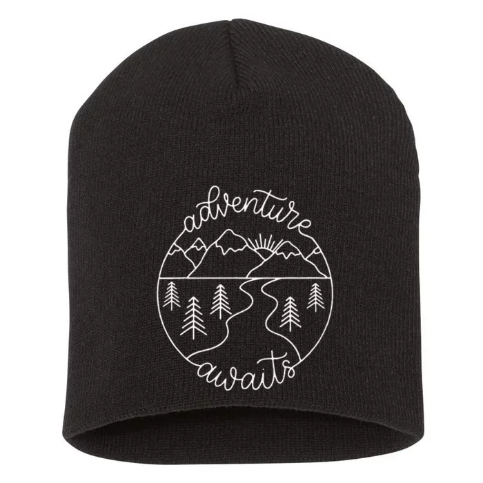 Happy Camper Adventure Awaits Summer Vacation Gift For Women Short Acrylic Beanie